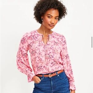 Loft Ruffle Cuff Tie Neck Blouse